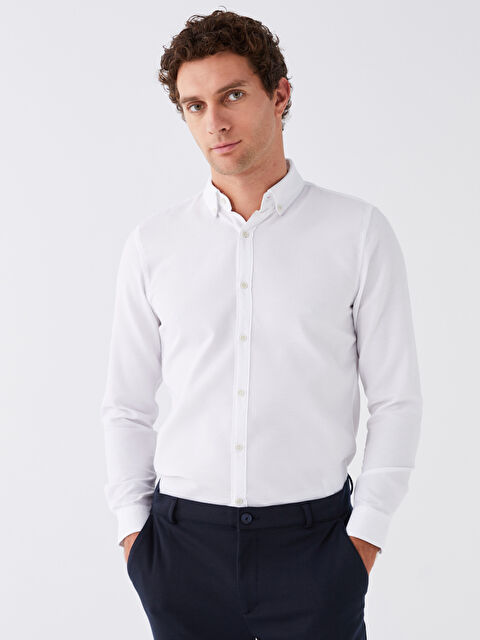 LCW Vision Slim Fit Uzun Kollu Armürlü Erkek Gömlek - W30953Z8-Q6K