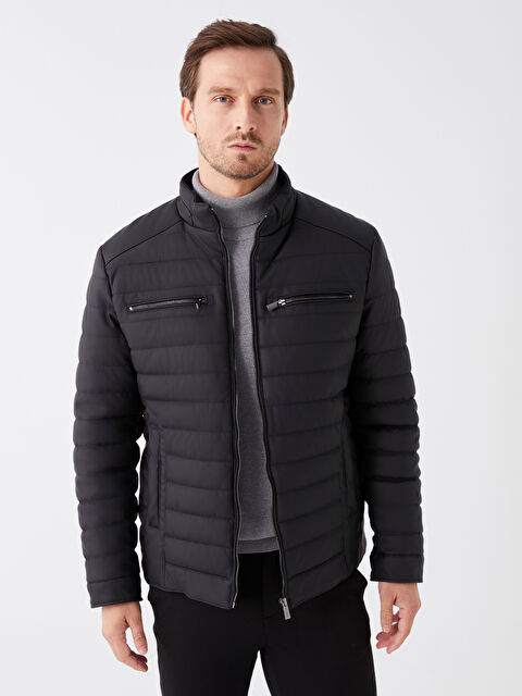 LCWAIKIKI Classic Standart Kalıp Dik Yaka Erkek Deri Görünümlü Mont - W31006Z8-CVL