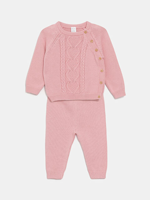 LCW baby Bisiklet Yaka Uzun Kollu Basic Kız Bebek Triko Kazak ve Pantolon 2'li Takım - W31157Z1-QWN