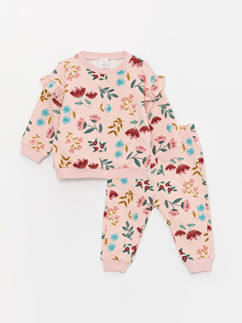 LCW baby Bisiklet Yaka Uzun Kollu Kız Bebek Sweatshirt ve Pantolon 2'li Takım - W31174Z1-LBZ