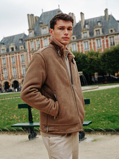 LCW Vision Slim Fit Gömlek Yaka Erkek Süet Mont - W31306Z8-DFV