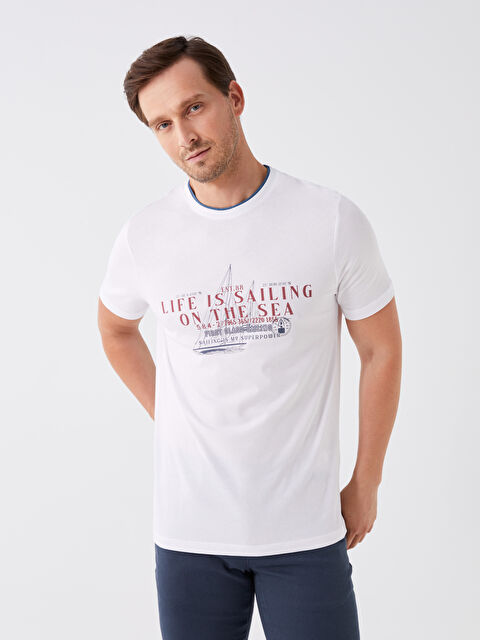 LCWAIKIKI Classic Bisiklet Yaka Kısa Kollu Baskılı Penye Erkek Tişört - W31357Z8-Q6K