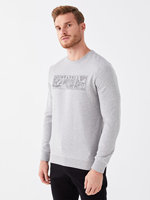 LCWAIKIKI Classic Bisiklet Yaka Uzun Kollu Baskılı Erkek Sweatshirt - W31368Z8-SLH