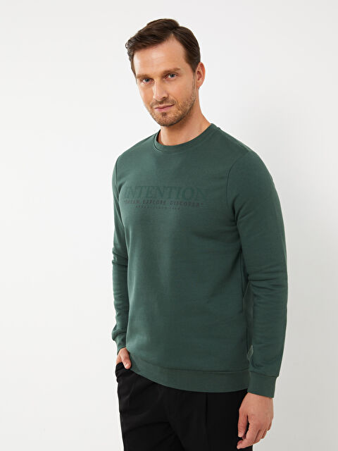 LCWAIKIKI Classic Bisiklet Yaka Baskılı Erkek Kalın Sweatshirt - W31380Z8-HRV