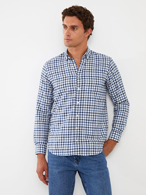 LCWAIKIKI Classic Regular Fit Long Sleeve Plaid Gabardine Men's Shirt - W31383Z8-LMR