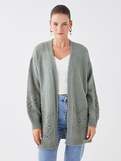 LCWAIKIKI Classic Şal Yaka Ajurlu Uzun Kollu Kadın Triko Hırka - W31388Z8-FKS