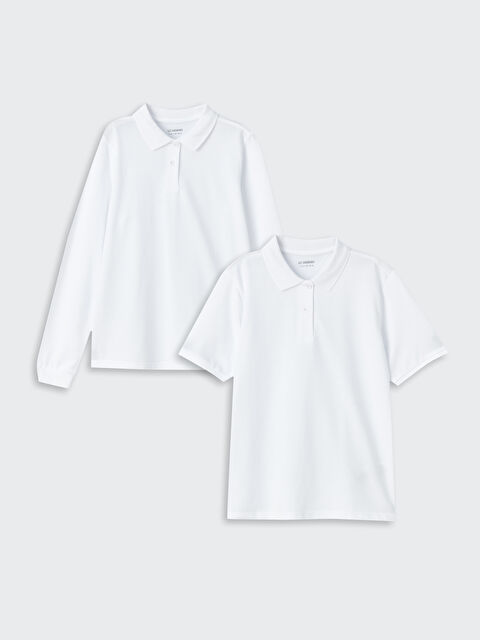 LCW Kids Polo Yaka Basic Kız Çocuk Tişört 2'li - W31415Z4-R9K