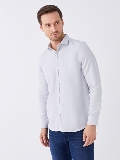SOUTHBLUE Slim Fit Uzun Kollu Armürlü Erkek Gömlek - W31435Z8-GDU
