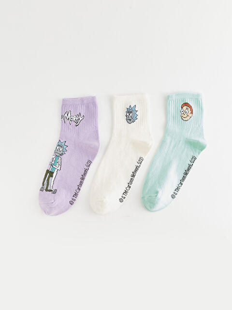 LCW DREAM Rick and Morty Baskılı Kadın Soket Çorap 3'lü Paket - W31480Z8-J2S