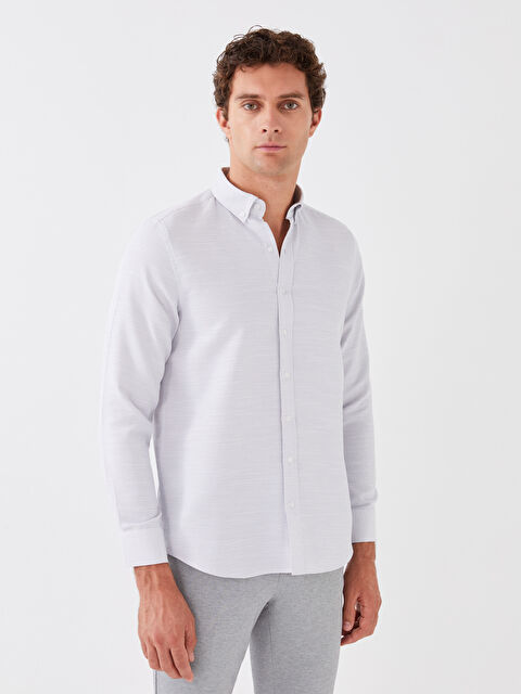 SOUTHBLUE Slim Fit Uzun Kollu Armürlü Erkek Gömlek - W31551Z8-GDU