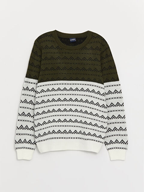 LCW Kids Bisiklet Yaka Desenli Uzun Kollu Erkek Çocuk Triko Kazak - W31669Z4-HDL