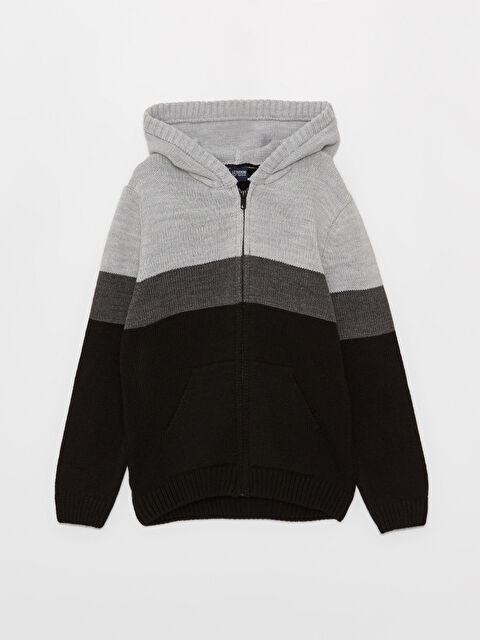 LCW Kids Kapüşonlu Renk Bloklu Uzun Kollu Erkek Çocuk Triko Hırka - W31706Z4-DW2