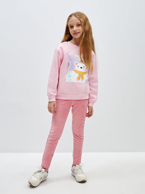 LCW Kids Elasticated Waist Velvet Girls' Leggings - W31914Z4-PMH