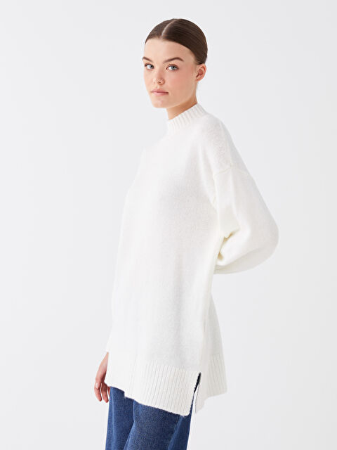 LCW Modest Yarım Balıkçı Yaka Oversize Kadın Triko Tunik - W31975Z8-SAT