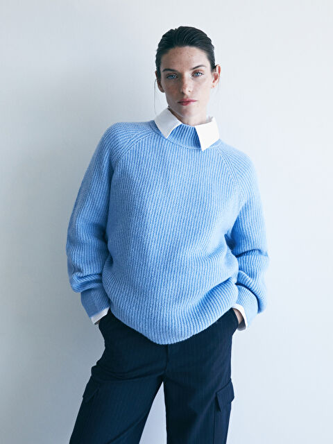 LCW Modest Yarım Balıkçı Yaka Düz Uzun Kollu Kadın Triko Tunik - W31978Z8-PW2