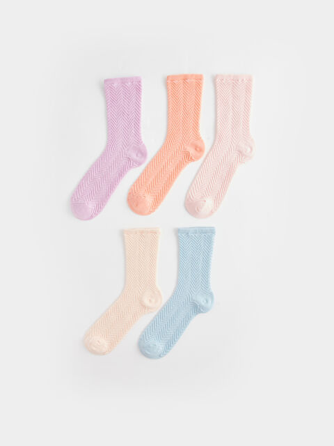 LCW DREAM Kendinden Desenli Kadın Soket Çorap 5'li Paket - W32002Z8-G6L