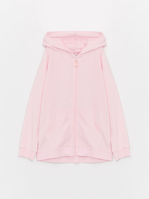 LCW Kids Kapüşonlu Basic Uzun Kollu Kız Çocuk Fermuarlı Sweatshirt - W32088Z4-VEV