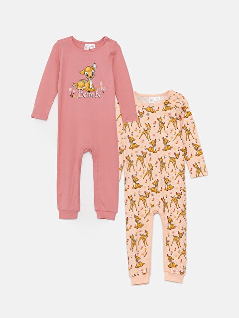 LCW baby Bisiklet Yaka Bambi Baskılı Kız Bebek Tulum 2'li - W32090Z1-LSK