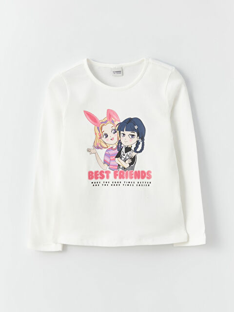 LCW Kids Crew Neck Printed Long Sleeve Girls' T-Shirt - W32221Z4-R9J