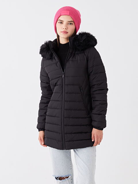 LCW Vision Manteau Bouffant Uni à Capuche pour Femmes - W32258Z8-CVL