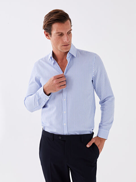 SOUTHBLUE Slim Fit Long Sleeve Striped Twill Men's Shirt - W32307Z8-LEN