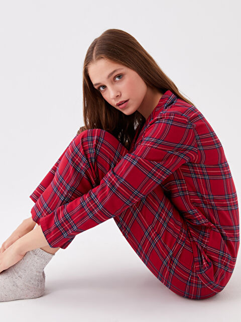 LCW DREAM Collared Neck Plaid Women's Pyjama Set