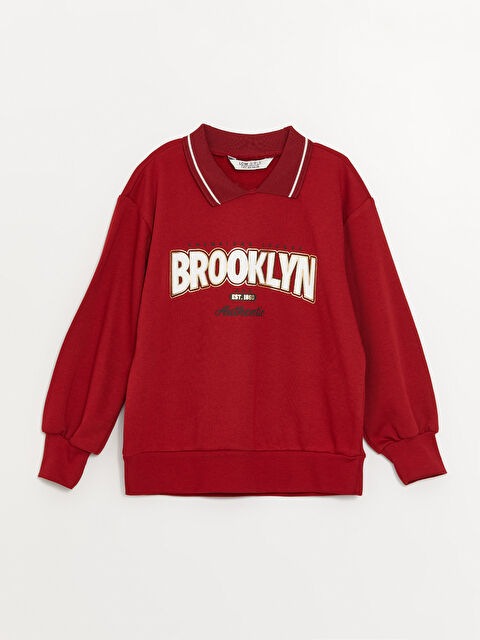 LCW Kids Polo Yaka Baskılı Uzun Kollu Kız Çocuk Sweatshirt - W32408Z4-HLG