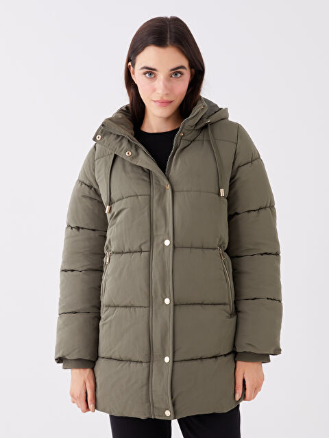 LCW Vision Kapüşonlu Düz Oversize Kadın Şişme Mont - W32441Z8-V8H