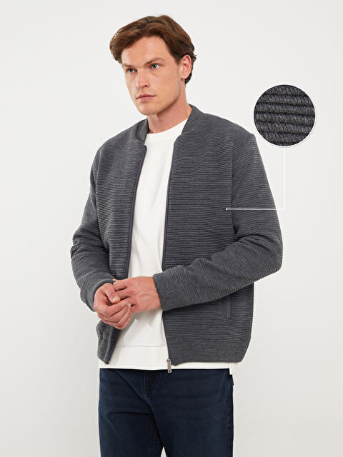 LCWAIKIKI Classic Standart Kalıp Kolej Yaka Erkek Triko Mont - W32496Z8-CT3