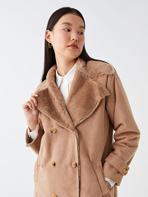 LCW Modest Ceket Yaka Düz Uzun Kollu Kadın Süet Kaban - W32646Z8-VAH