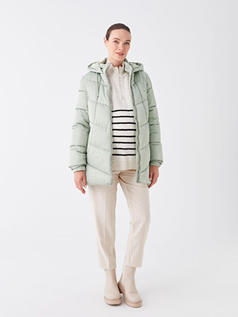 LCWAIKIKI Maternity Kapüşonlu Düz Hamile Şişme Mont - W32653Z8-S8X