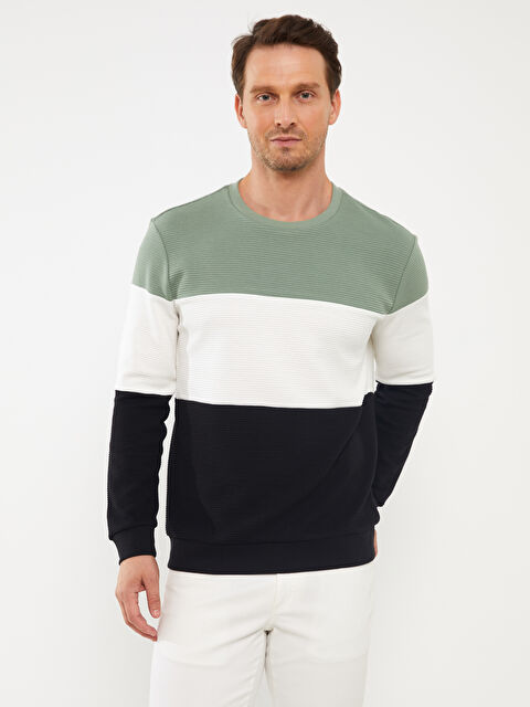 LCW Vision Світшот чоловічий з довгим рукавом і круглим вирізом горловини, колор-блок - W32695Z8-J1R