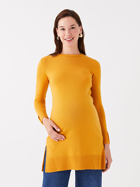 LCWAIKIKI Maternity Bisiklet Yaka Düz Uzun Kollu Hamile Triko Tunik - W32766Z8-VCY