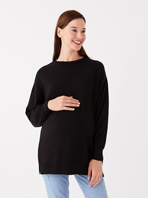 LCWAIKIKI Maternity Bisiklet Yaka Düz Uzun Kollu Hamile Triko Tunik - W32769Z8-CVL