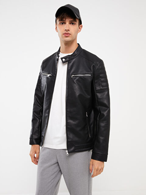 XSIDE Slim Fit Erkek Deri Görünümlü Ceket - W32770Z8-CVL