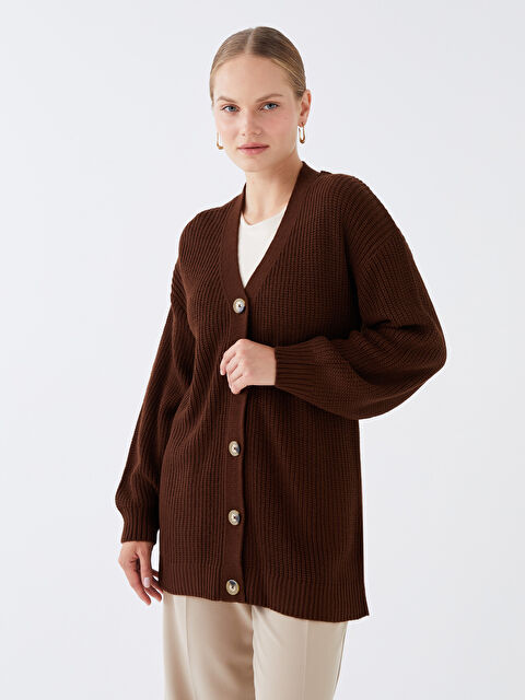 LCW Modest V Yaka Oversize Kadın Triko Hırka - W32776Z8-S4L
