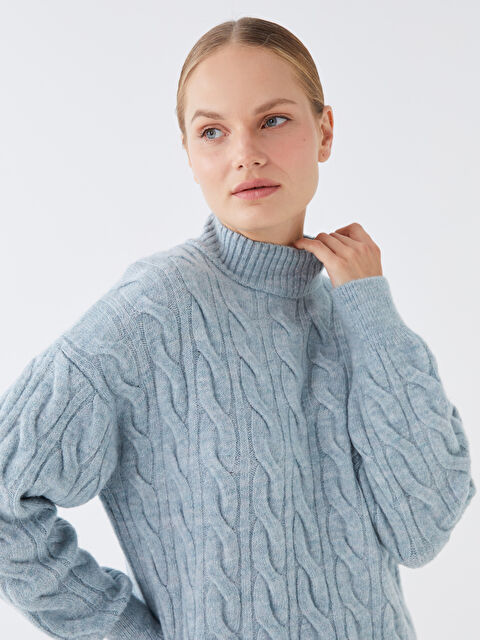 LCW Modest Yarım Balıkçı Yaka Kendinden Desenli Uzun Kollu Kadın Triko Tunik - W32787Z8-V5C