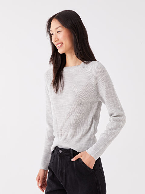 LCW Vision Bisiklet Yaka Kendinden Desenli Uzun Kollu Kadın Triko Kazak - W32812Z8-D5P