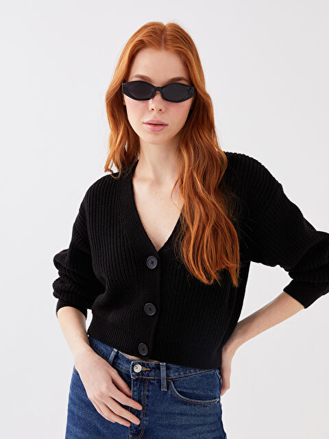 LCW Vision V Yaka Crop Kadın Triko Hırka - W32860Z8-RQN