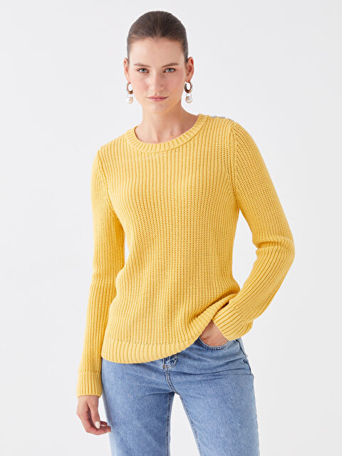 LCWAIKIKI Basic Bisiklet Yaka Düz Uzun Kollu Kadın Triko Kazak - W32862Z8-LDR