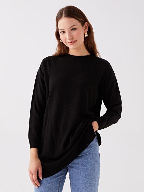 LCWAIKIKI Basic Bisiklet Yaka Düz Uzun Kollu Kadın Triko Tunik - W32866Z8-CVL