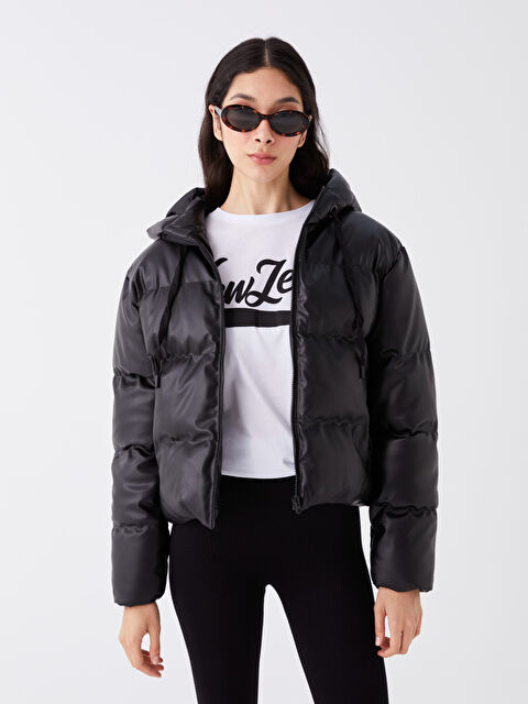 XSIDE Kadın Kapüşonlu Düz Şişme Mont - W32966Z8-CVL