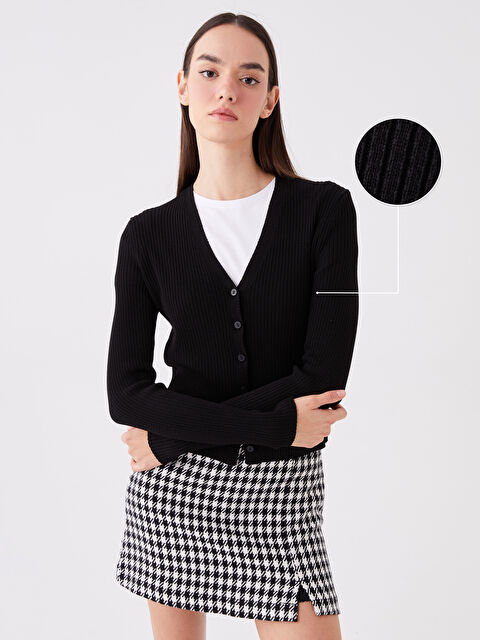 LCW Vision V Yaka Kadın Triko Hırka - W33000Z8-RQN