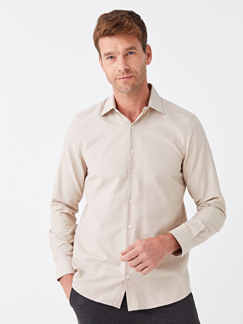LCW BUSINESS Slim Fit Uzun Kollu Armürlü Erkek Gömlek - W33009Z8-S2W