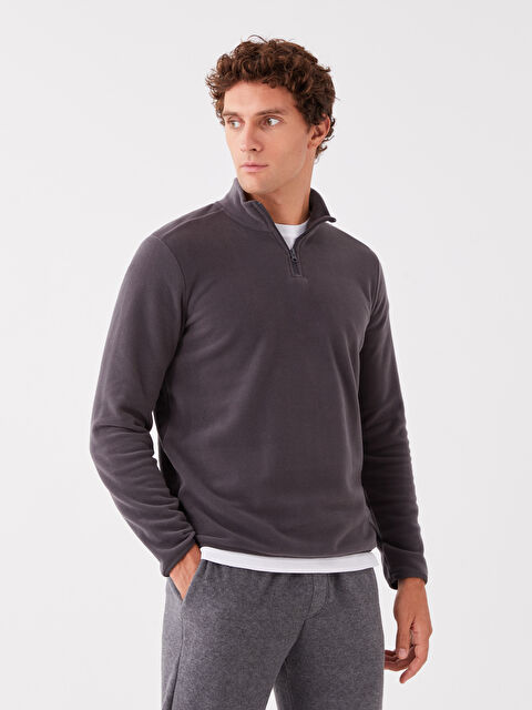 LCWAIKIKI Basic Dik Yaka Uzun Kollu Polar Erkek Sweatshirt - W33018Z8-JPT