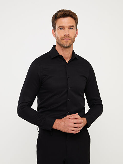 LCW BUSINESS Slim Fit Uzun Kollu Armürlü Erkek Gömlek - W33022Z8-RQL