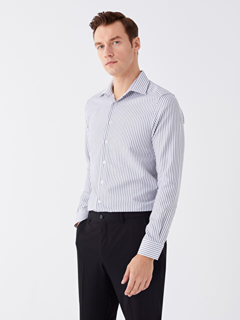 LCW BUSINESS Slim Fit Uzun Kollu Çizgili Gabardin Erkek Gömlek - W33025Z8-MXH