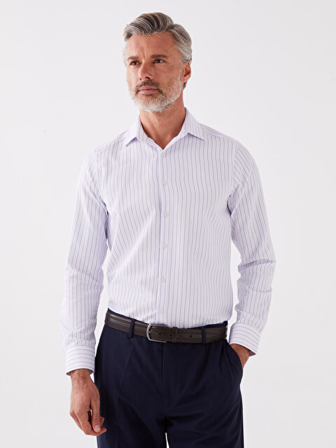 LCW BUSINESS Slim Fit Uzun Kollu Çizgili Gabardin Erkek Gömlek - W33026Z8-LJX