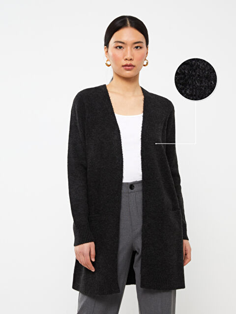 LCWAIKIKI Classic Şal Yaka Düz Uzun Kollu Kadın Triko Hırka - W33051Z8-D3A