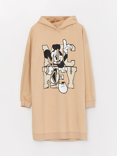 LCW Kids Kapüşonlu Mickey Mouse Baskılı Uzun Kollu Kız Çocuk Elbise - W33062Z4-KXY